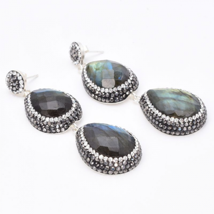 Cercei argint statement cu 2 x labradorit, hematit si CZ [5]