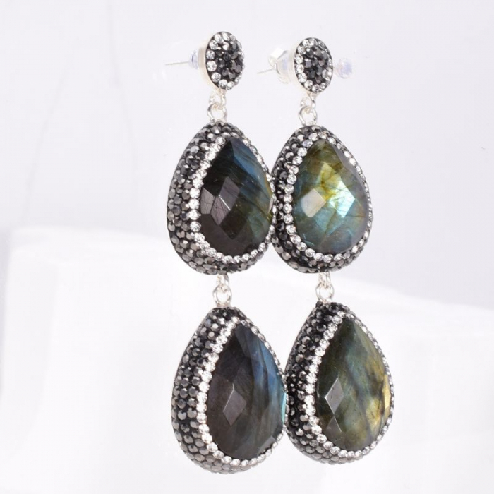 Cercei argint statement cu 2 x labradorit, hematit si CZ [3]