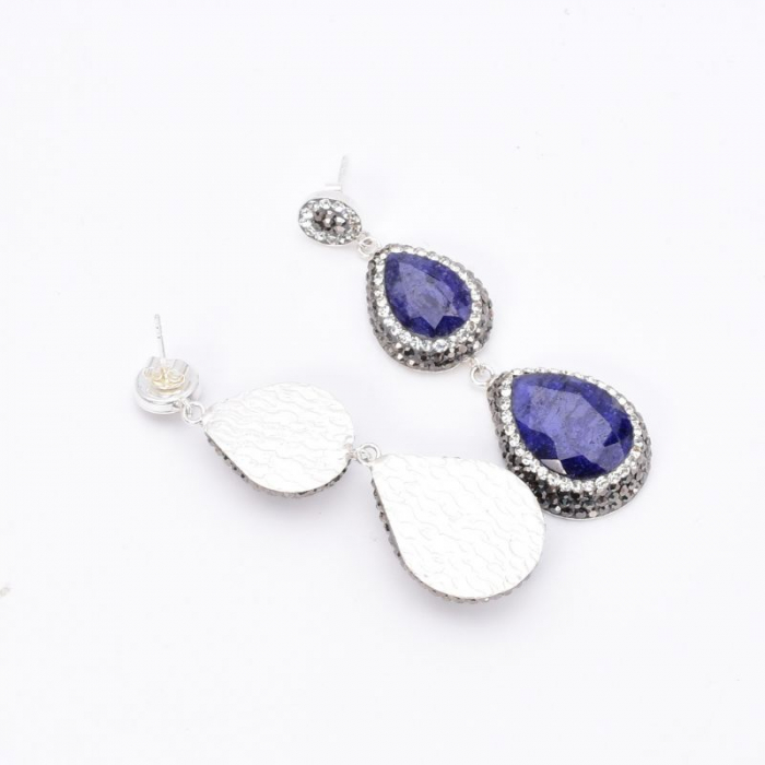Cercei argint statement cu 2 x safir albastru, hematit, CZ [4]