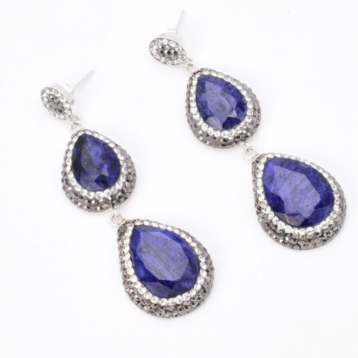 Cercei argint statement cu 2 x safir albastru, hematit, CZ [5]