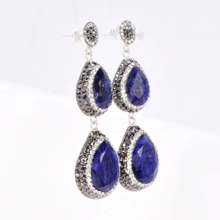 Cercei argint statement cu 2 x safir albastru, hematit, CZ [6]