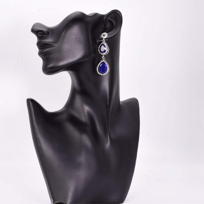 Cercei argint statement cu 2 x safir albastru, hematit, CZ [2]
