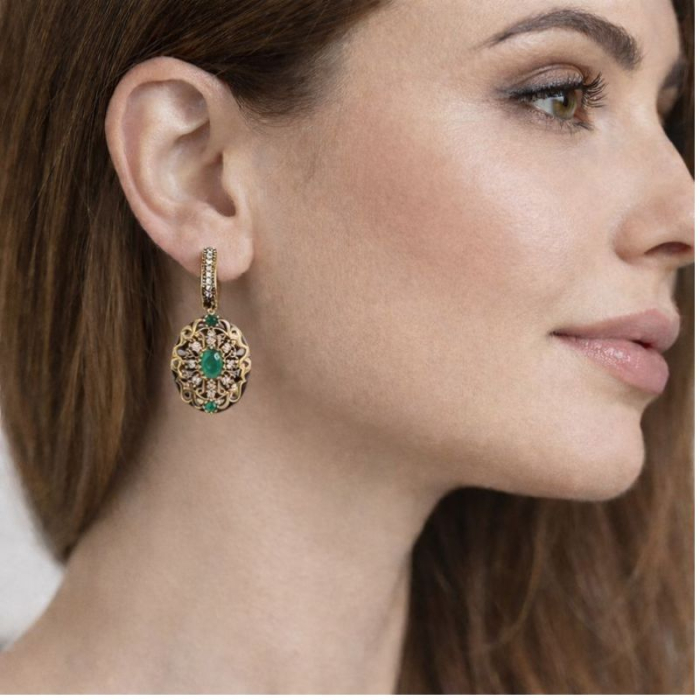 Cercei argint stil otoman cu cubic zirconia verzi, albe [2]