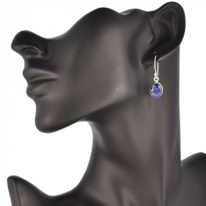 Cercei cu safir albastru oval din argint [4]