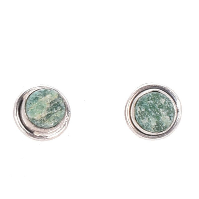 Cercei de argint cu jad verde brut, rotund [1]