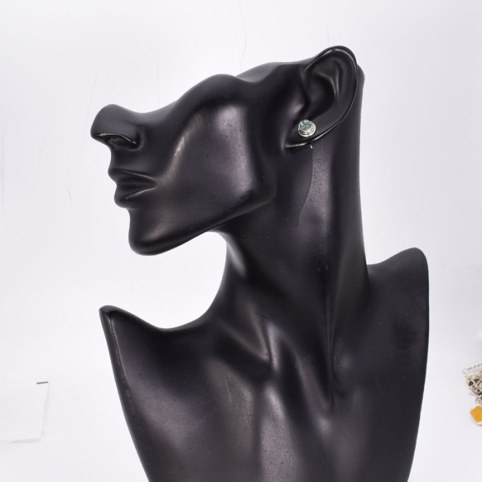 Cercei de argint cu jad verde brut, rotund [2]