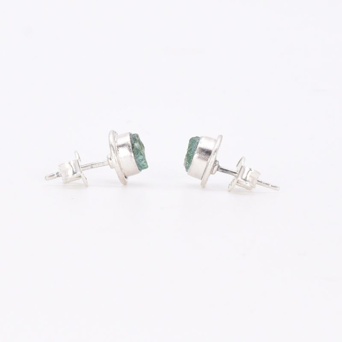 Cercei de argint cu jad verde brut, rotund [4]