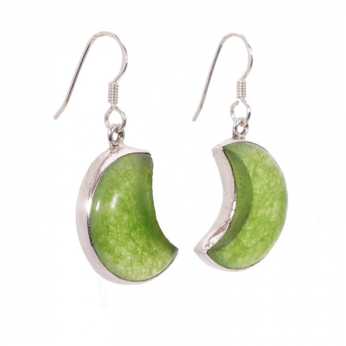 Cercei de argint cu jad verde nefrit Semiluna [2]