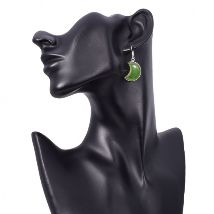 Cercei de argint cu jad verde nefrit Semiluna [3]