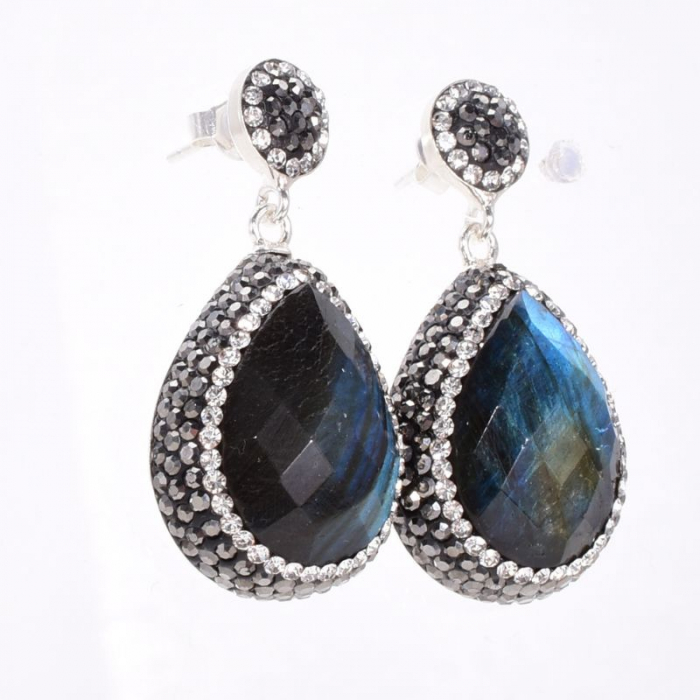 Cercei de argint cu labradorit, hematit si CZ [4]