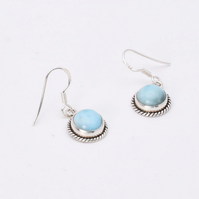 Cercei de argint cu larimar rotund, Funie Rasucita [3]