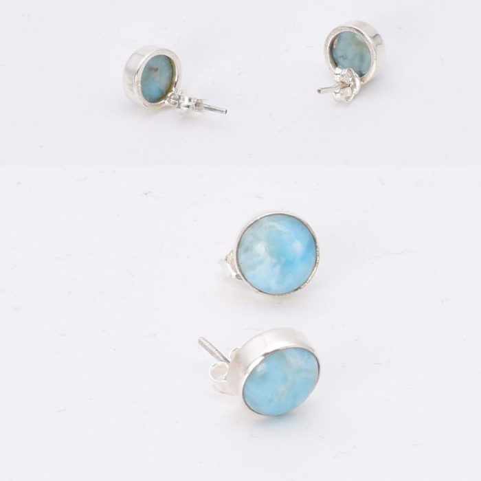 Cercei de argint cu larimar rotund pe ureche [3]