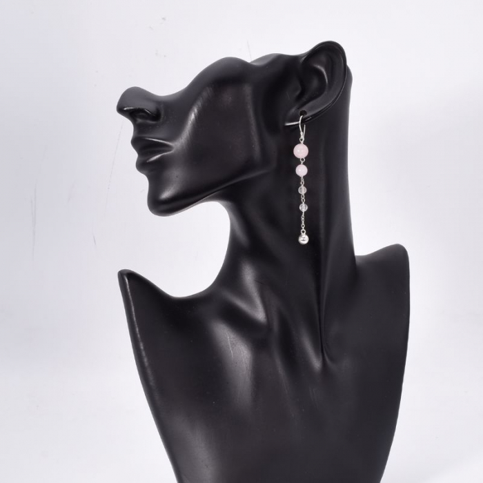 Cercei de argint cu margele de cuart roz Eleganta Cristalina [2]