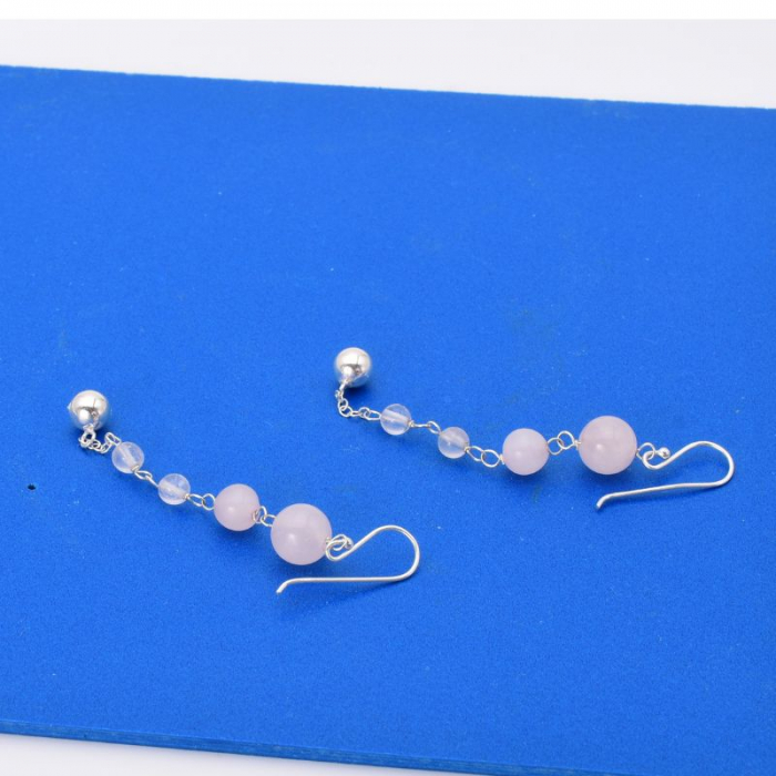 Cercei de argint cu margele de cuart roz Eleganta Cristalina [3]