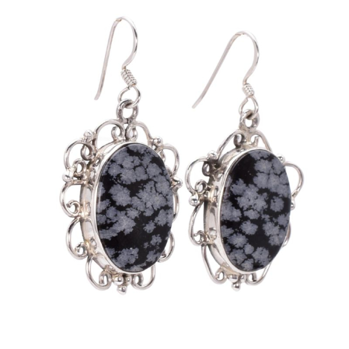 Cercei de argint cu obsidian fulg de nea [5]