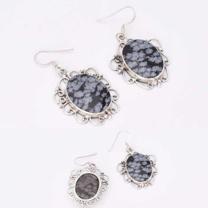 Cercei de argint cu obsidian fulg de nea [3]