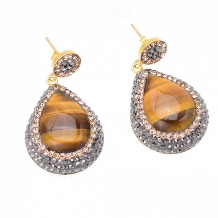 Cercei de argint cu ochi de tigru, hematit, CZ [5]