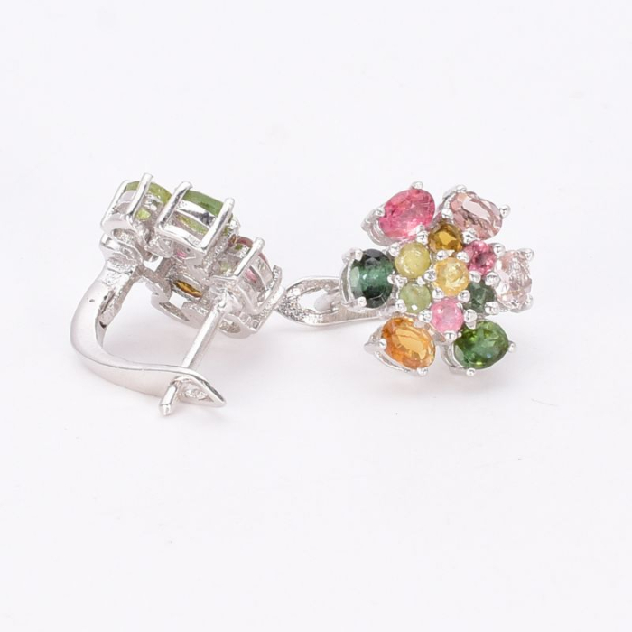 Cercei de argint cu turmalina multicolor, floral [2]