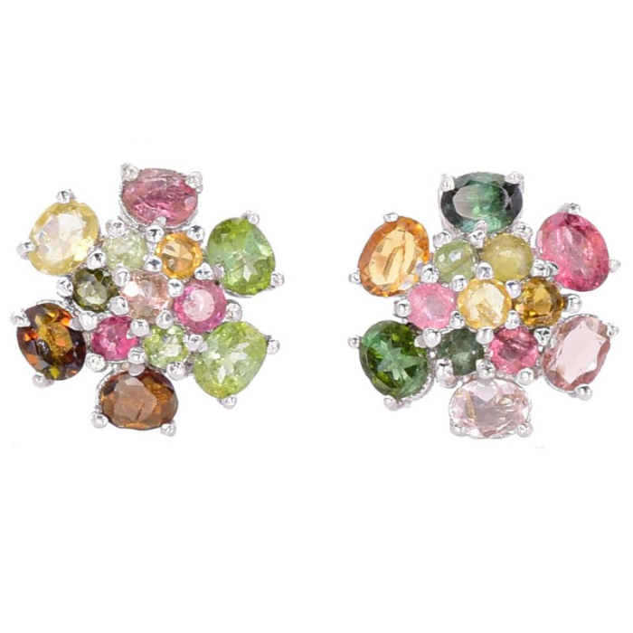 Cercei de argint cu turmalina multicolor, floral [1]