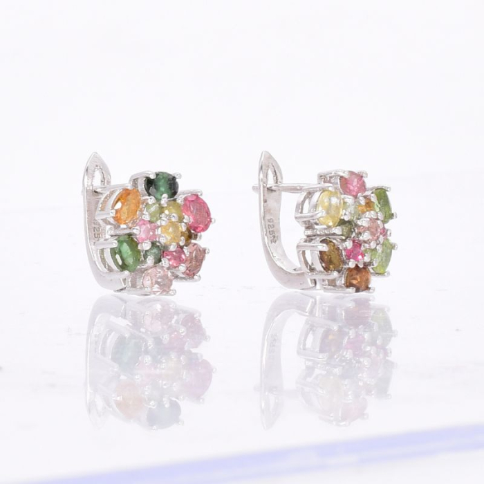 Cercei de argint cu turmalina multicolor, floral [5]