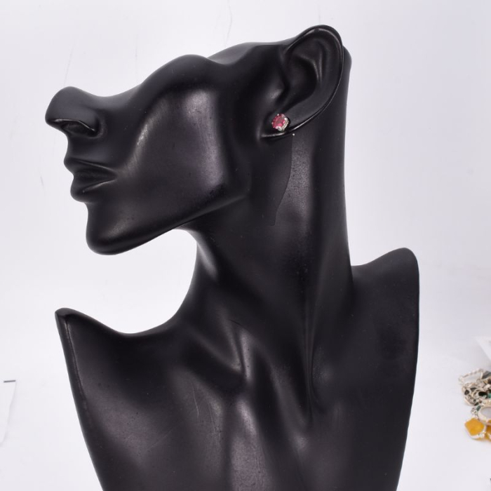 Cercei de argint cu turmalina roz oval, fatetat [2]