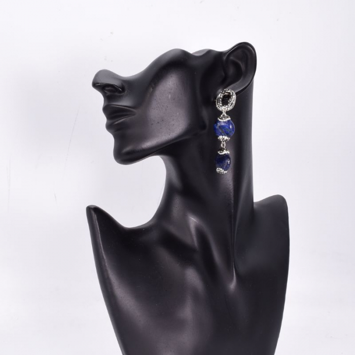 Cercei de argint eleganti cu lapis lazuli, hematit si CZ [2]