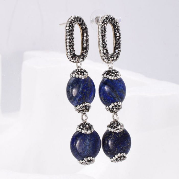 Cercei de argint eleganti cu lapis lazuli, hematit si CZ [5]