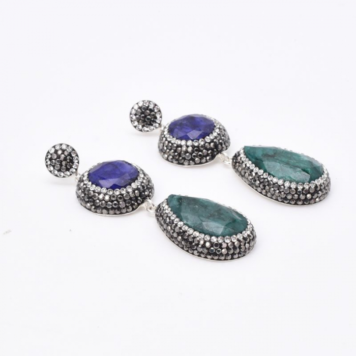 Cercei de argint cu rubin, safir, hematit si CZ [6]