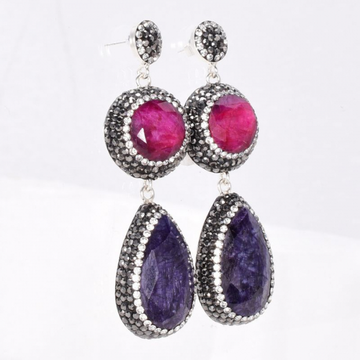 Cercei de argint cu rubin, safir, hematit si CZ [3]