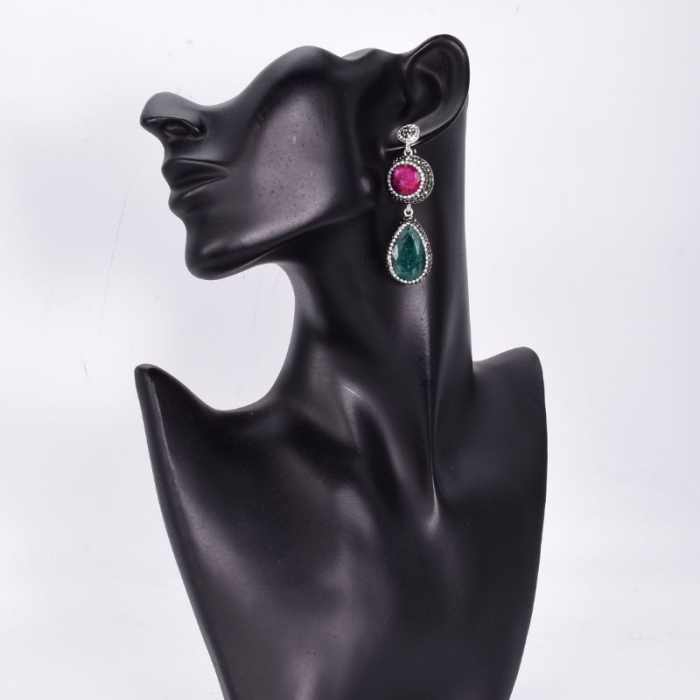 Cercei de argint cu rubin, smarald, hematit si CZ [2]