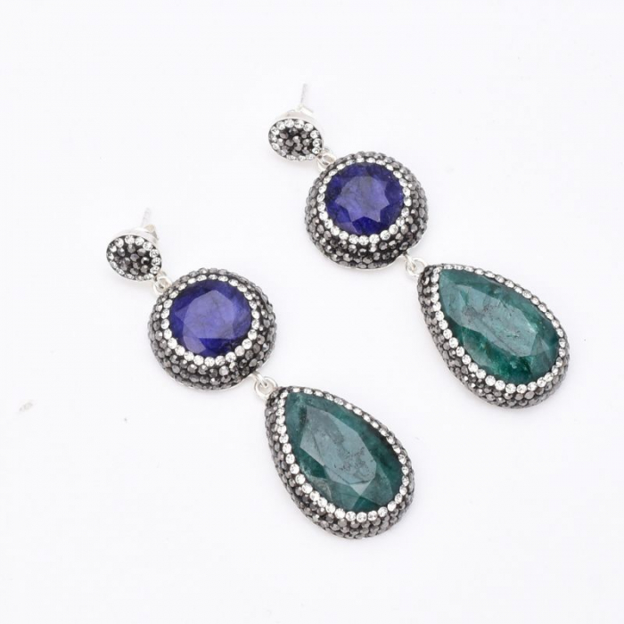 Cercei de argint cu safir, smarald, hematit si CZ [4]
