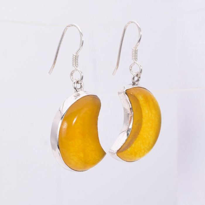 Cercei de argint cu pietre jad galben Semiluna [3]