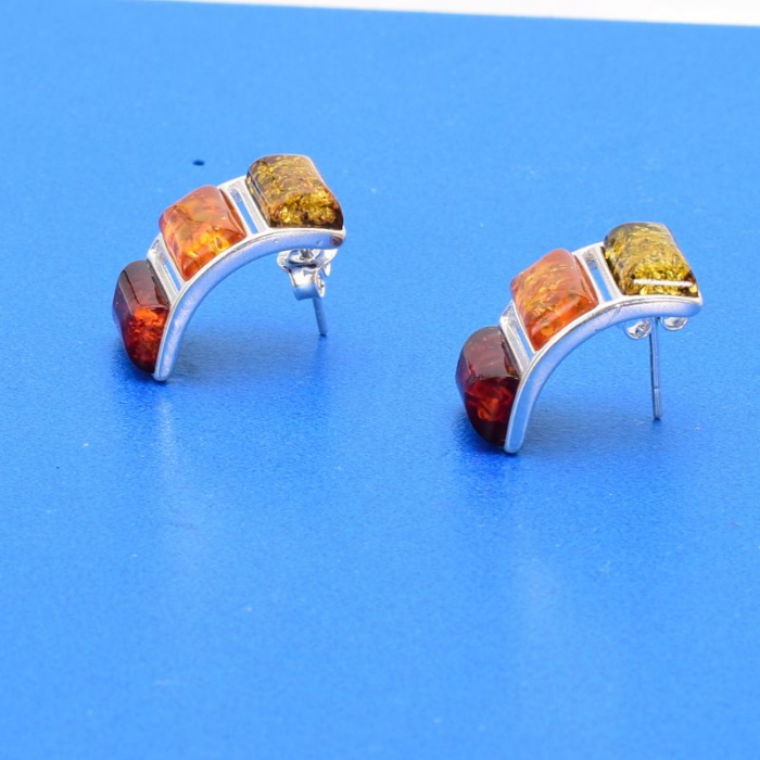 Cercei din argint cu chihlimbar multicolor dreptunghiulari [3]