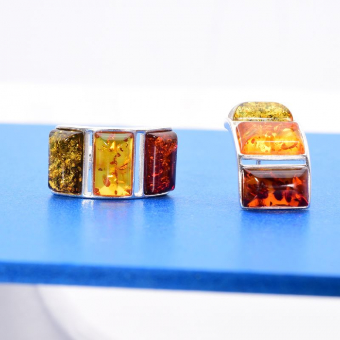 Cercei din argint cu chihlimbar multicolor dreptunghiulari [2]
