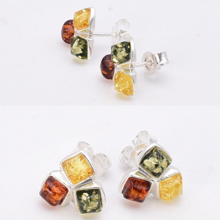 Cercei din argint cu chihlimbar multicolor Trio [3]
