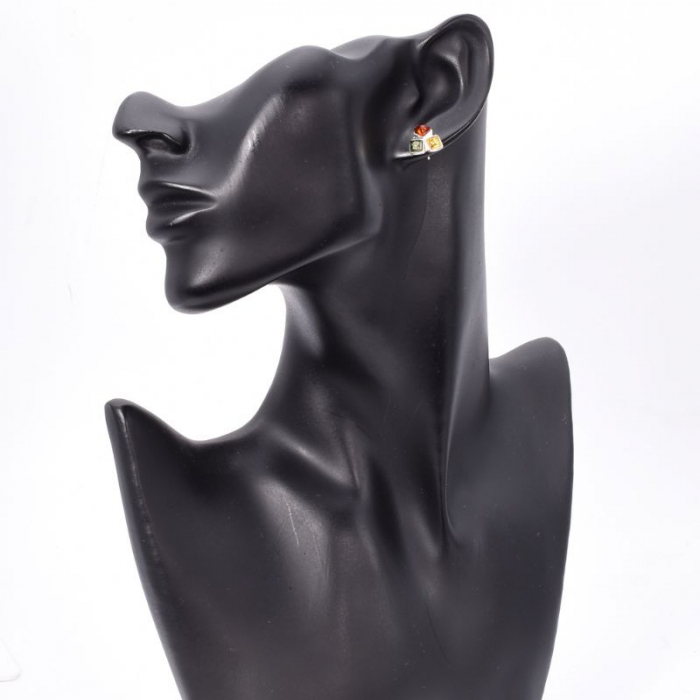 Cercei din argint cu chihlimbar multicolor Trio [2]