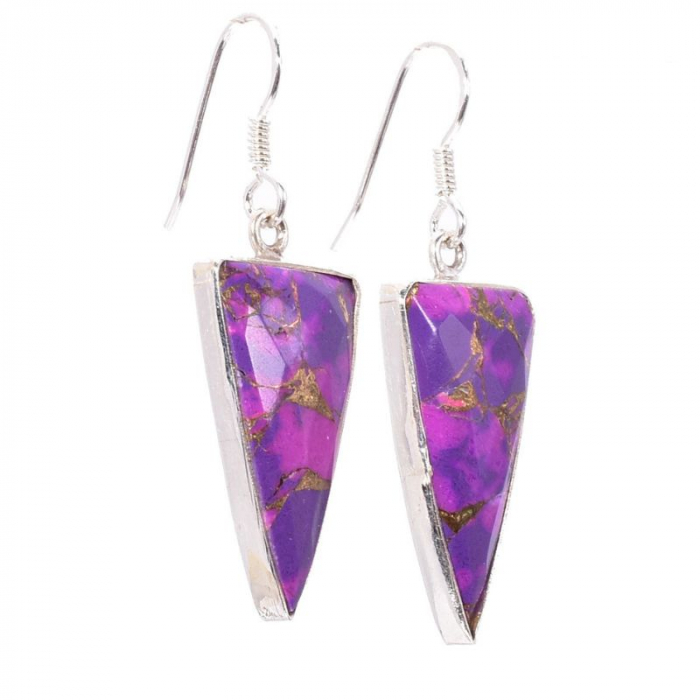 Cercei lungi argint - turcoaz cupru Triunghi Purpuriu [3]