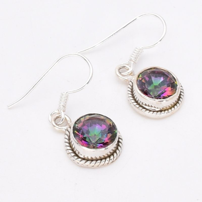 Cercei lungi cu topaz mistic din argint, funie rasucita [3]