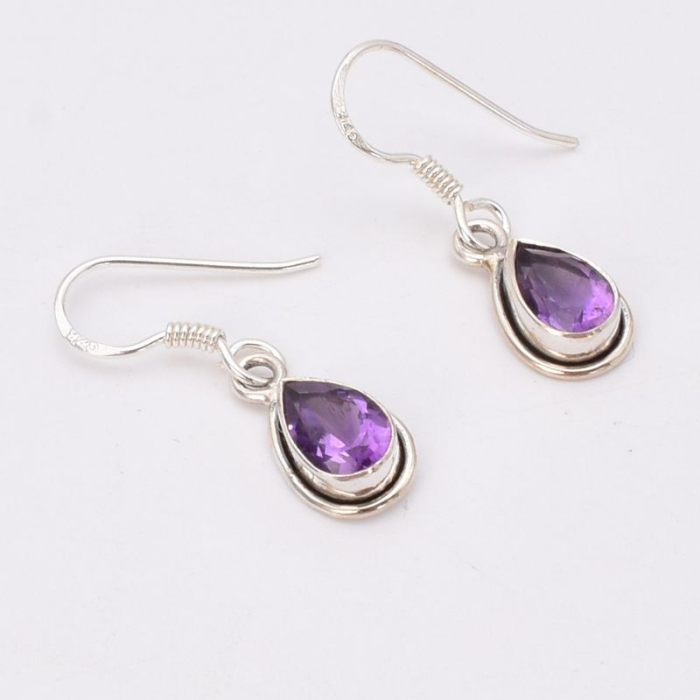 Cercei lungi de argint cu ametist para, fatetat [3]