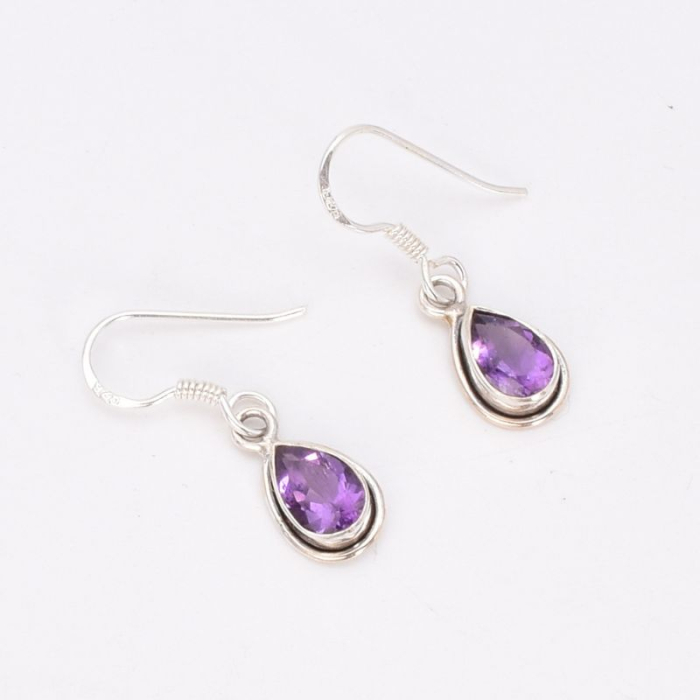 Cercei lungi de argint cu ametist para, fatetat [4]