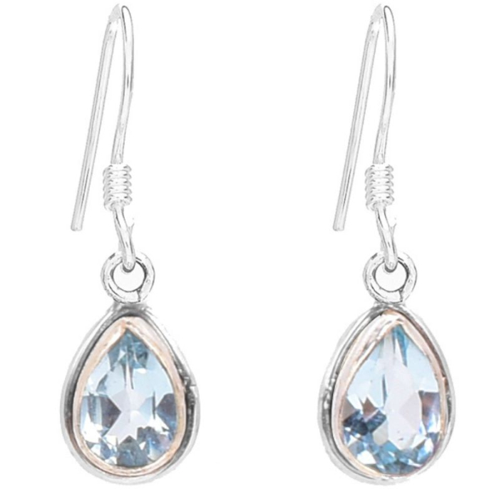 Cercei lungi de argint cu topaz albastru para, fatetat [1]