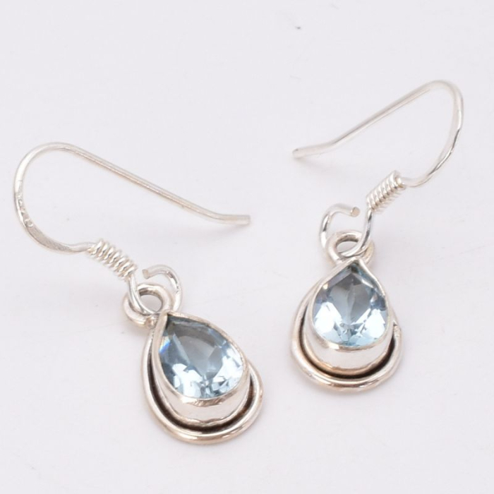 Cercei lungi de argint cu topaz albastru para, fatetat [4]