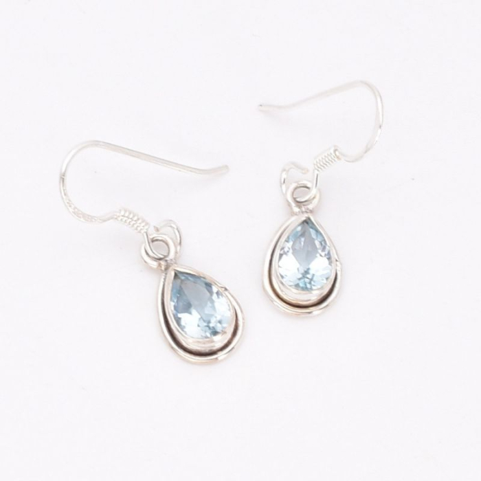 Cercei lungi de argint cu topaz albastru para, fatetat [3]