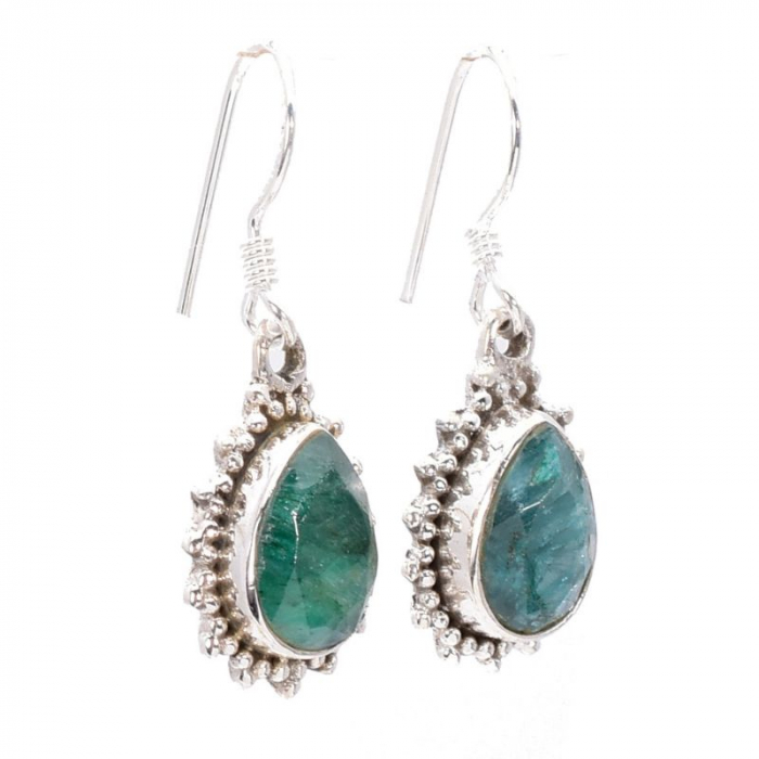 Cercei lungi din argint cu smarald verde-pin [4]