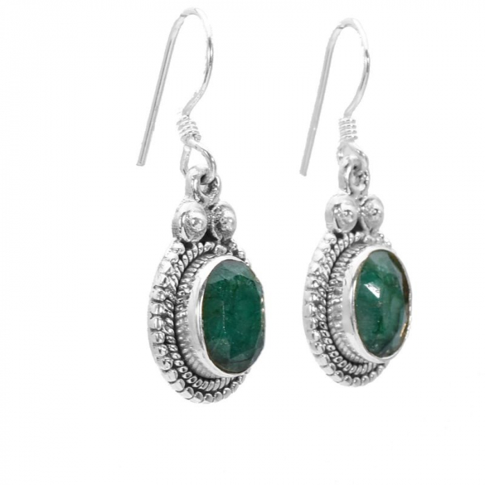 Cercei din argint handmade cu smarald natural fațetat [4]