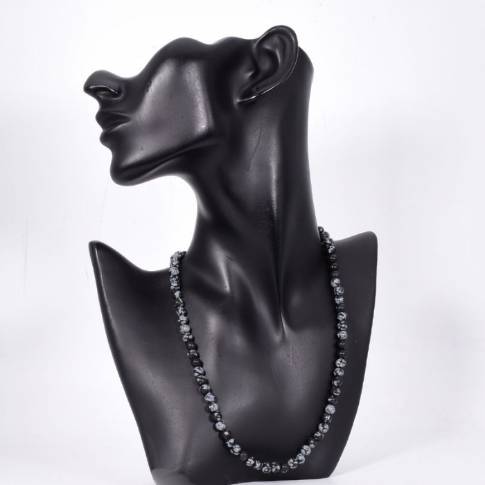 Colier argint cu obsidian fulg de nea 6 mm [2]