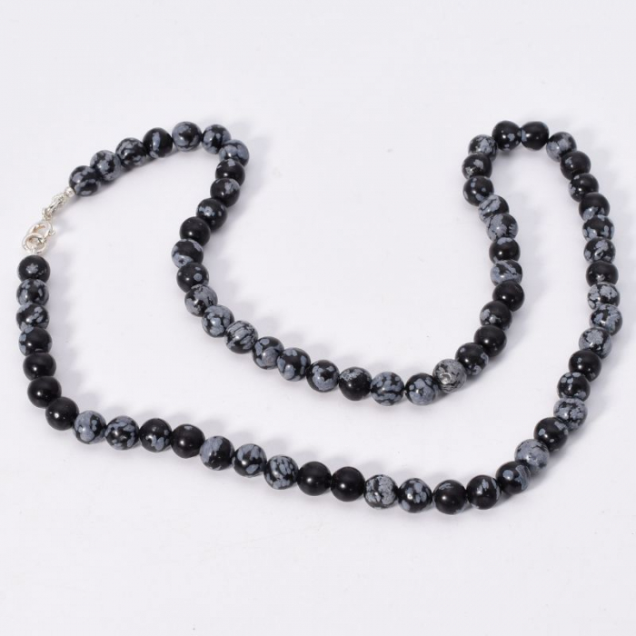 Colier argint cu obsidian fulg de nea 6 mm [3]