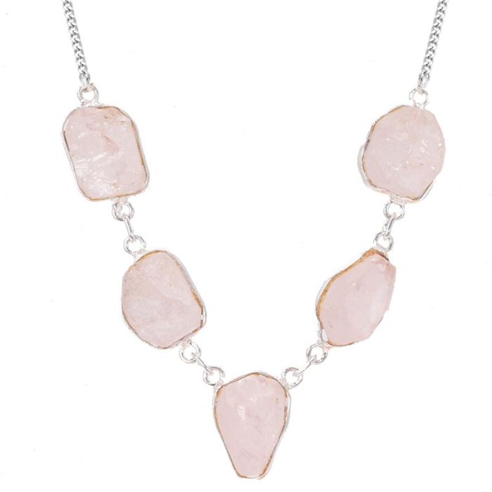 Colier cu cuart roz brut din argint Soaptele Iubirii [1]