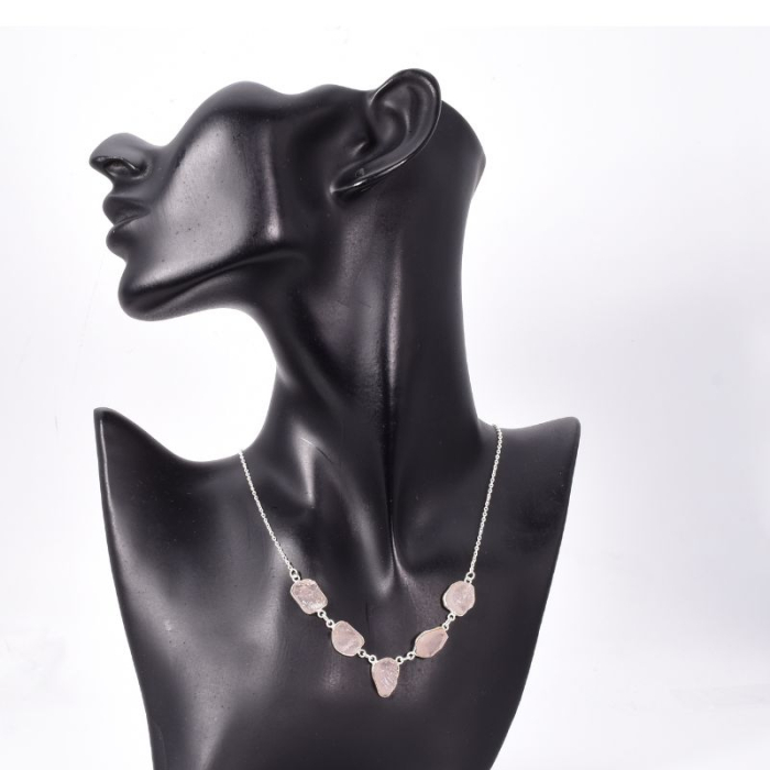 Colier cu cuart roz brut din argint Soaptele Iubirii [2]