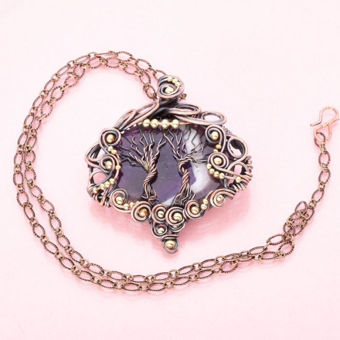 Pandantiv cupru cu ametist chevron Copacul Vietii [3]